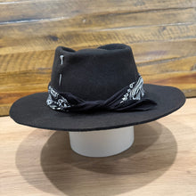 Load image into Gallery viewer, Folded Crown Fedora, Black Felt, Black Bandana