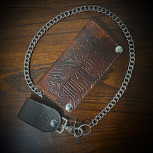 Load image into Gallery viewer, Long Biker Leather Wallet with Chain 
- Custom Art, Brown
