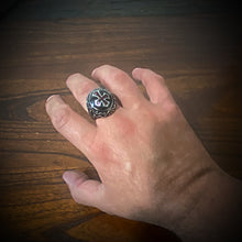 Load image into Gallery viewer, 'Deus Vult!' - 'God Wills It' Christian Crusaders Soldier Ring w/Red Zircon Gemstones