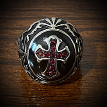Load image into Gallery viewer, 'Deus Vult!' - 'God Wills It' Christian Crusaders Soldier Ring w/Red Zircon Gemstones