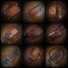 Load image into Gallery viewer, Long Biker Leather Wallet with Chain 
- Custom Art, Brown