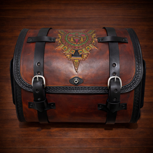 Load image into Gallery viewer, Motorcycle Trunk Bag, Custom Art Fits All Brands of Motorcycles w/ Rear Luggage Rack, Brown