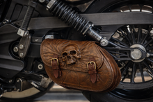 Load image into Gallery viewer, Swing Arm Bag - Fits Indian Scout &amp; Chief Models, Nightmare Skull, Brown