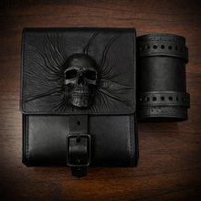 Load image into Gallery viewer, Sissy Bar Bag w/ Fuel Bottle/Cup Holder - Nightmare Skull, Black