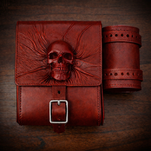 Load image into Gallery viewer, Sissy Bar Bag w/ Fuel Bottle/Cup Holder - Nightmare Skull, Red
