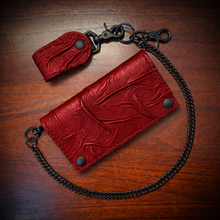 Load image into Gallery viewer, Long Biker Leather Wallet with Chain, The Nightmare, Red