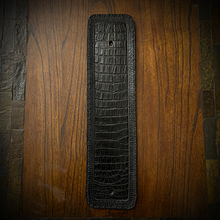 Load image into Gallery viewer, Front Fender Bib, Multiple Colors Of Alligator Print Leather, On Black Leather, Made To Fit Any Bike