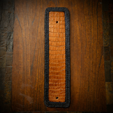 Load image into Gallery viewer, Front Fender Bib, Multiple Colors Of Alligator Print Leather, On Black Leather, Made To Fit Any Bike