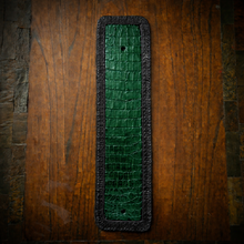 Load image into Gallery viewer, Front Fender Bib, Multiple Colors Of Alligator Print Leather, On Black Leather, Made To Fit Any Bike