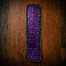 Load image into Gallery viewer, Front Fender Bib, Multiple Colors Of Alligator Print Leather, On Black Leather, Made To Fit Any Bike