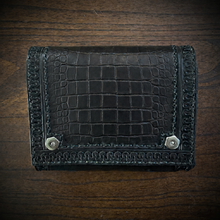 Load image into Gallery viewer, Motorcycle Handlebar Bag - Alligator Print With Different Colors To Choose, On Black Leather, Customized To Fit Any Bike