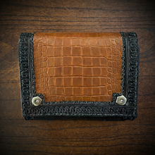 Load image into Gallery viewer, Motorcycle Handlebar Bag - Alligator Print With Different Colors To Choose, On Black Leather, Customized To Fit Any Bike