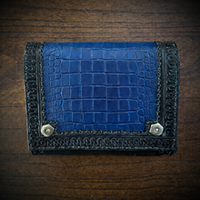Load image into Gallery viewer, Motorcycle Handlebar Bag - Alligator Print With Different Colors To Choose, On Black Leather, Customized To Fit Any Bike