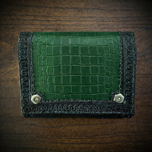 Load image into Gallery viewer, Motorcycle Handlebar Bag - Alligator Print With Different Colors To Choose, On Black Leather, Customized To Fit Any Bike