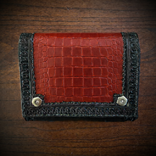 Load image into Gallery viewer, Motorcycle Handlebar Bag - Alligator Print With Different Colors To Choose, On Black Leather, Customized To Fit Any Bike