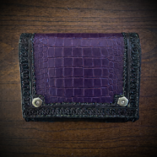 Load image into Gallery viewer, Motorcycle Handlebar Bag - Alligator Print With Different Colors To Choose, On Black Leather, Customized To Fit Any Bike