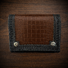 Load image into Gallery viewer, Motorcycle Handlebar Bag - Alligator Print With Different Colors To Choose, On Black Leather, Customized To Fit Any Bike