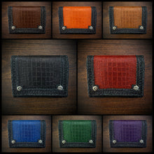 Load image into Gallery viewer, Motorcycle Handlebar Bag - Alligator Print With Different Colors To Choose, On Black Leather, Customized To Fit Any Bike