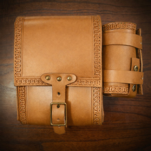 Load image into Gallery viewer, Rear Crash Bar Bag w/ Fuel Bottle/Cup Holder - Custom Art, Indian Tan