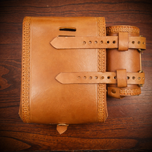 Load image into Gallery viewer, Rear Crash Bar Bag w/ Fuel Bottle/Cupholder - W/ Dome Studs, No Art, Indian Tan