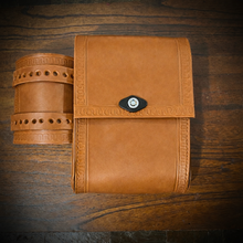 Load image into Gallery viewer, Rear Crash Bar Bag w/ Fuel Bottle/Cup Holder - Custom Art, Indian Tan
