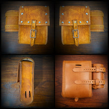 Load image into Gallery viewer, Rear Crash Bar Bag w/ Fuel Bottle/Cup Holder - W/ Dome Studs, Custom Art, Indian Tan