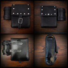 Load image into Gallery viewer, Sissy Bar Bag w/ Fuel Bottle/Cup Holder - W/ Dome Studs, Custom Art, Black