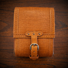 Load image into Gallery viewer, Sissy Bar Bag - Alligator Print Leather, On Indian Tan Leather