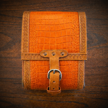 Load image into Gallery viewer, Sissy Bar Bag - Alligator Print Leather, On Indian Tan Leather
