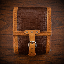 Load image into Gallery viewer, Sissy Bar Bag - Alligator Print Leather, On Indian Tan Leather