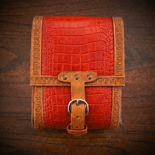 Load image into Gallery viewer, Sissy Bar Bag - Alligator Print Leather, On Indian Tan Leather