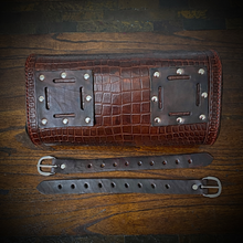 Load image into Gallery viewer, Tool Bag for Motorcycles - Alligator Print Leather, On Brown Leather