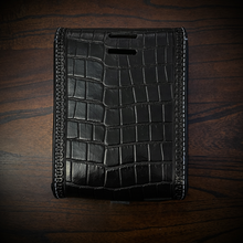 Load image into Gallery viewer, Sissy Bar Bag - Alligator Print Leather, On Black Leather