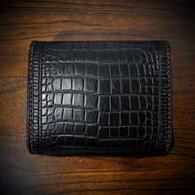Load image into Gallery viewer, Motorcycle Handlebar Bag - Alligator Print With Different Colors To Choose, On Black Leather, Customized To Fit Any Bike