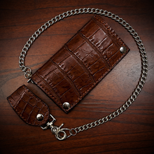Load image into Gallery viewer, Long Biker Leather Wallet with Chain - Embossed Alligator Leather, Create Your Own