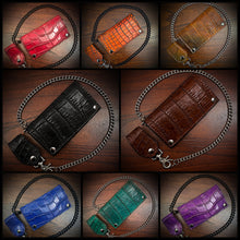 Load image into Gallery viewer, Long Biker Leather Wallet with Chain - Embossed Alligator Leather, Create Your Own