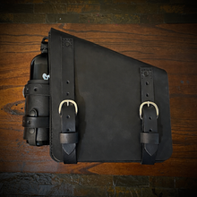 Load image into Gallery viewer, Swingarm Bag With Fuel Can Holder - Fits Harley Davidson Softail Models, Custom Art, Black