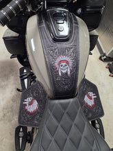 Load image into Gallery viewer, Heat Shield, Red Accent Native Skull W/ Western Sheridan Art Background - Fits Indian Challenger &amp; Pursuit