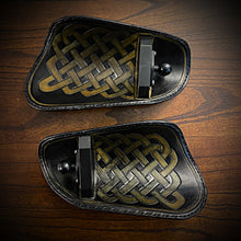 Load image into Gallery viewer, Leather Covered Handlebar Hand Guards Black, Custom Art