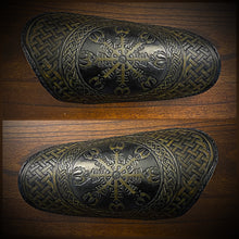 Load image into Gallery viewer, Leather Covered Handlebar Hand Guards Black, Custom Art