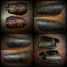 Load image into Gallery viewer, Leather Covered Handlebar Hand Guards Black, Custom Art