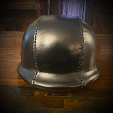 Load image into Gallery viewer, German Stley Motorcycle Helmet with Custom Art - send me your favorite helmet, I’ll cover it in leather.
