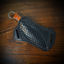 Load image into Gallery viewer, Dragons’ Breath, Damascus Steel Fixed Blade Knife With Finger Ring &amp; dragon Scale Sheath (Ships Now)