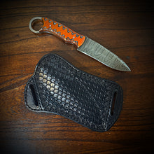 Load image into Gallery viewer, Dragons’ Breath, Damascus Steel Fixed Blade Knife With Finger Ring &amp; dragon Scale Sheath (Ships Now)