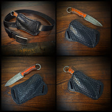 Load image into Gallery viewer, Dragons’ Breath, Damascus Steel Fixed Blade Knife With Finger Ring &amp; dragon Scale Sheath (Ships Now)