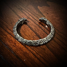 Load image into Gallery viewer, Falcon Head Viking Bracelet Intricate Antiqued Woven Design