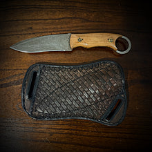 Load image into Gallery viewer, Damascus Blade Knife W/ Ring, Camping Knife, D2 Steel Fixed Blade Knife, Rose Wood Handle, With Sheath (Ships Now)