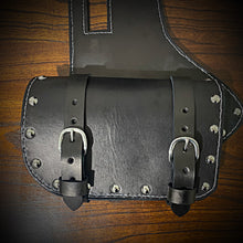 Load image into Gallery viewer, Heat Shield - Black, Double Pouch, Metal Studs, &amp; Suede Backing, You Choose the Color of Stitching- Fits Indian Chief, Chieftain, Springfield, Vintage and Roadmaster
