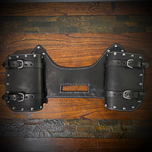 Load image into Gallery viewer, Heat Shield - Black, Double Pouch, Metal Studs, &amp; Suede Backing, You Choose the Color of Stitching- Fits Indian Chief, Chieftain, Springfield, Vintage and Roadmaster