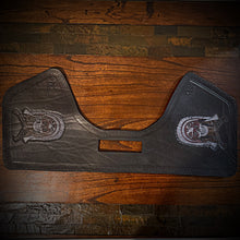 Load image into Gallery viewer, Heat Shield for Indian Challenger and Pursuit Motorcycles - Native Skull and Tomahawks, Crease In Leather Flaw, (Ships Now) Clearance Sale
